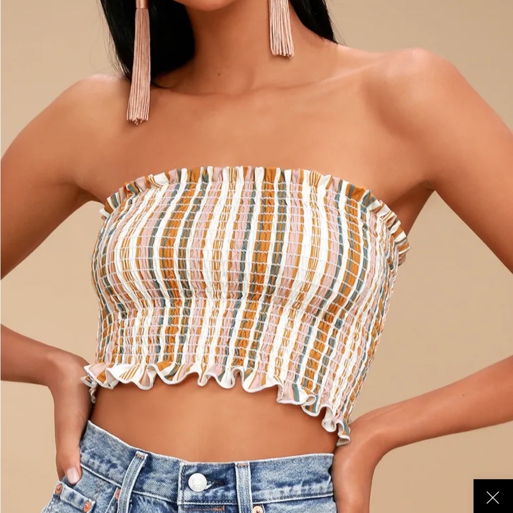 Lulus Bonita Rust Orange Striped Smocked Crop Top